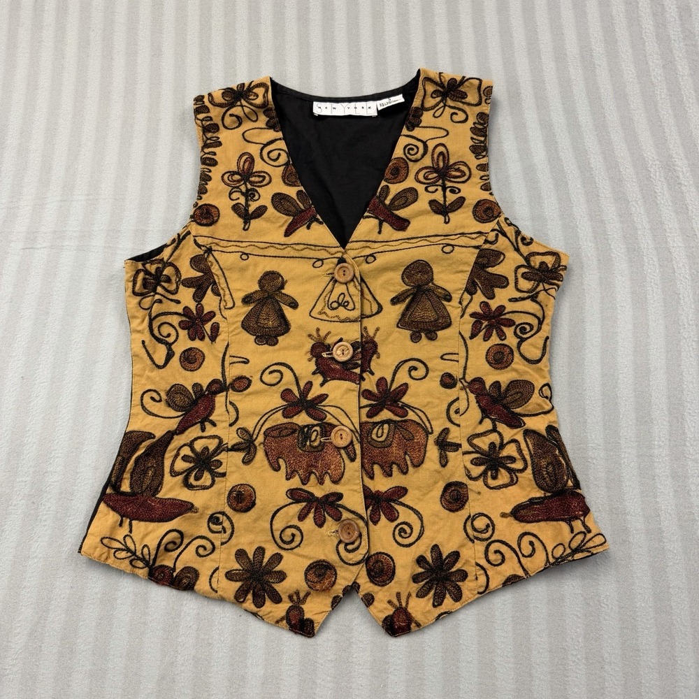 Vintage 90's Style New York Embroidered Vest Women's Size Small Elephant